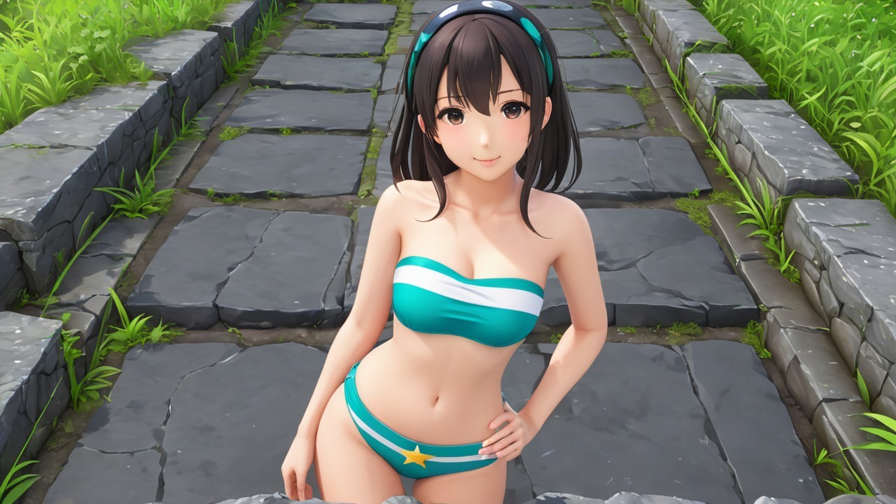 Young Woman in Turquoise Bikini Amidst Greenery