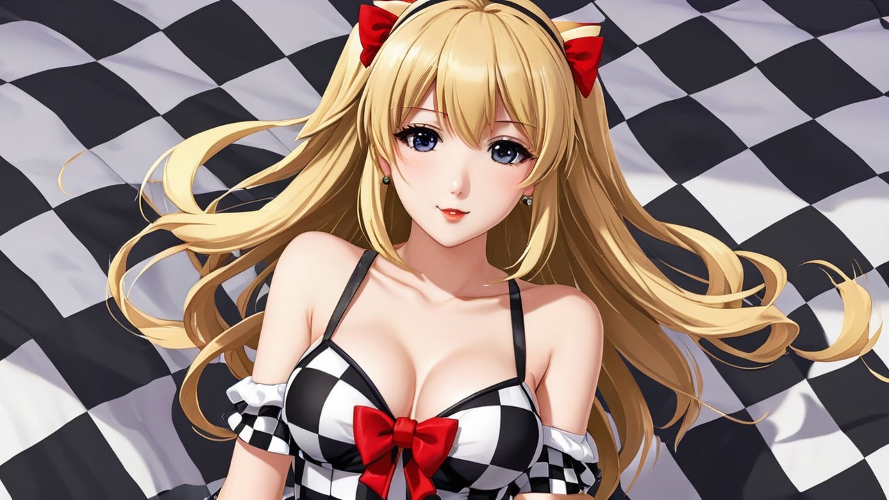 Anime Character with Blonde Hair and Checkered Outfit