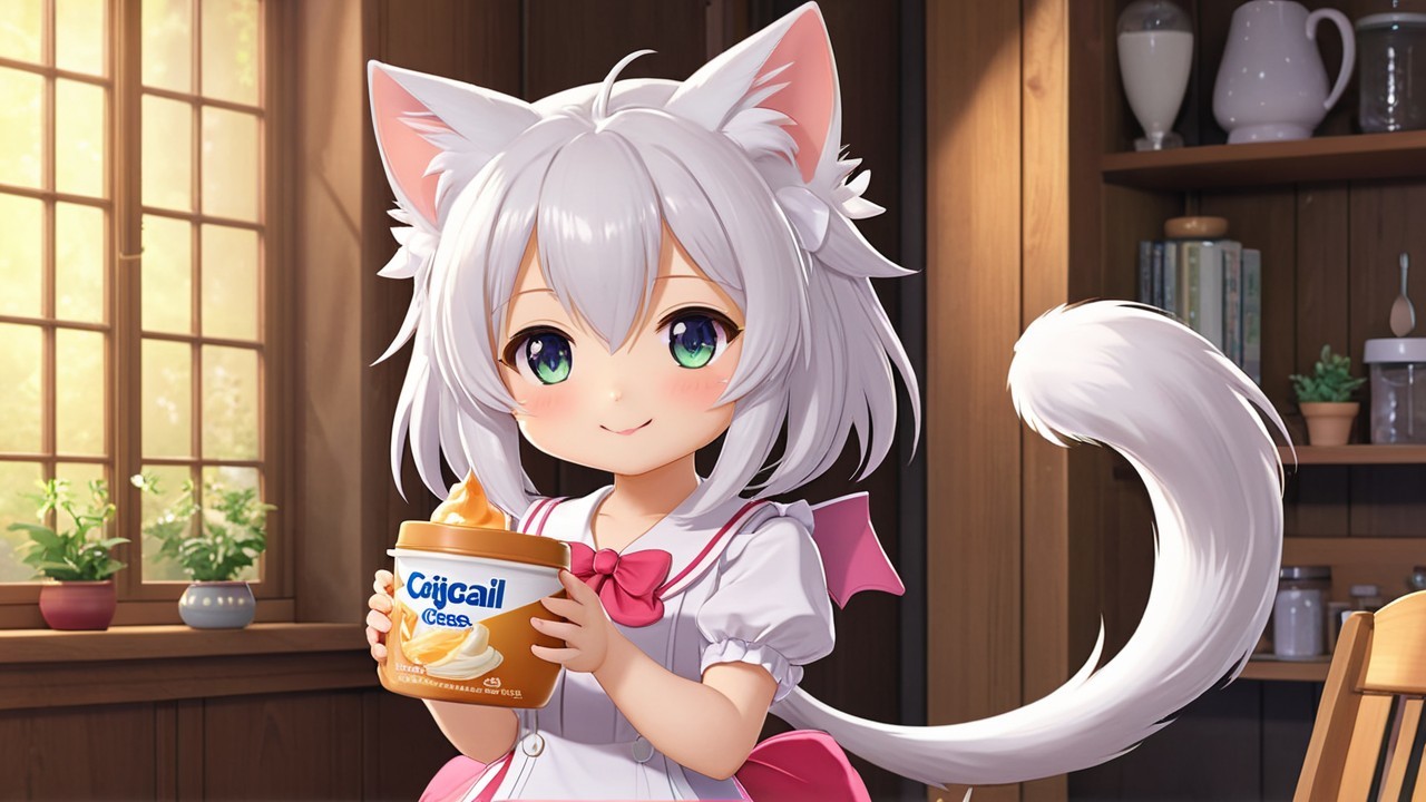 Anime Character in Cozy Kitchen with Sunlight