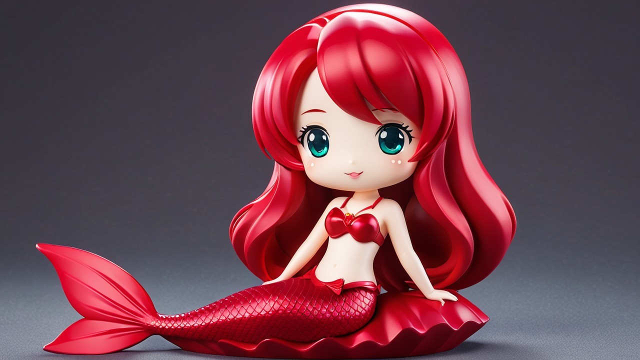 Charming Chibi Mermaid Figure with Red Hair and Tail