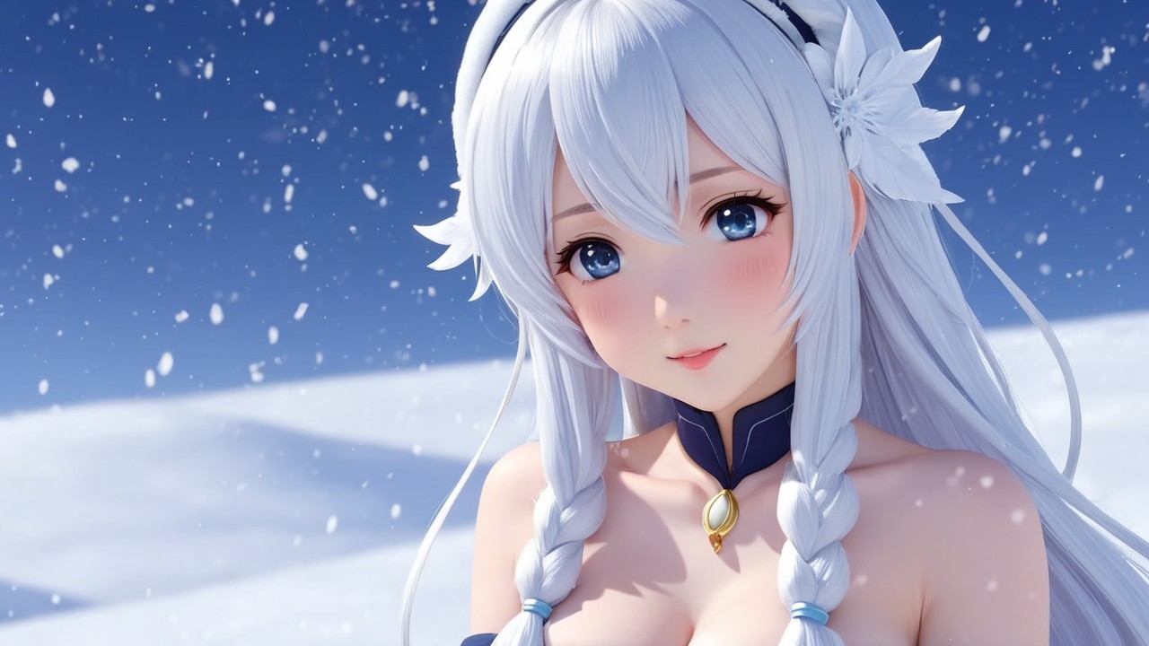 Anime Character in Snowy Landscape with Braided Hair