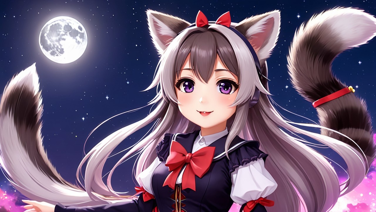 Anime Character with Cat Features Under Full Moon
