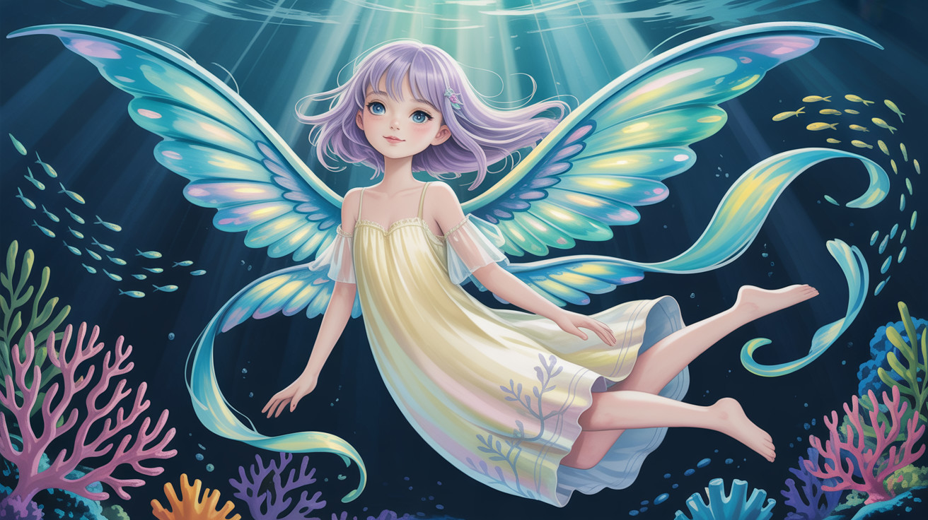 Anime Illustration of a Fairy Underwater Scene