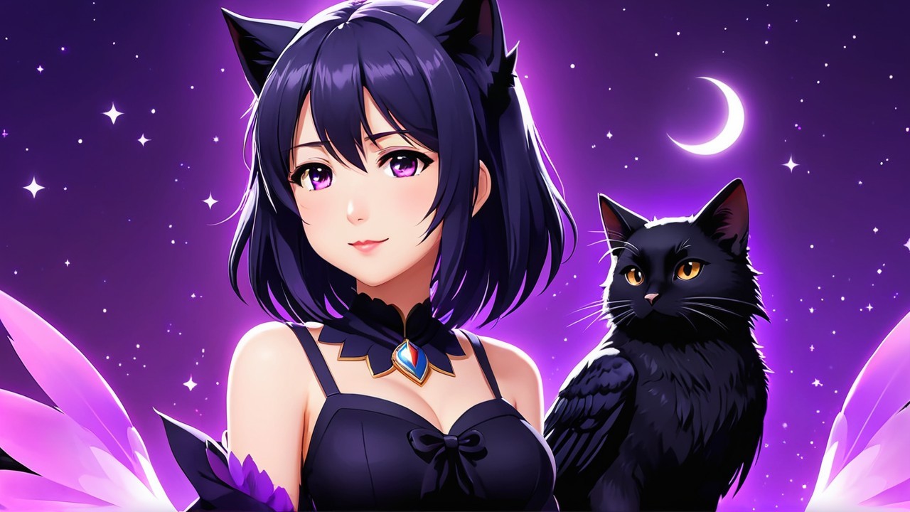 Anime girl with cat ears in a mystical setting