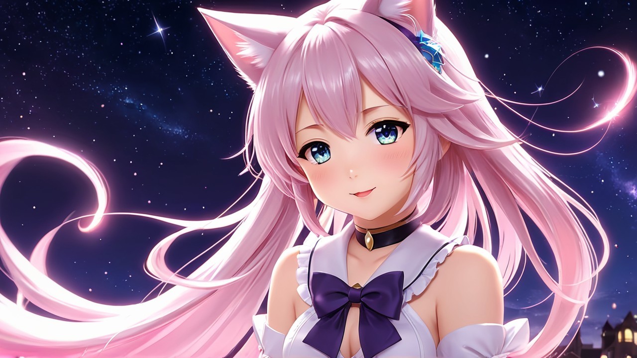 Character with Pastel Pink Hair and Cat Ears