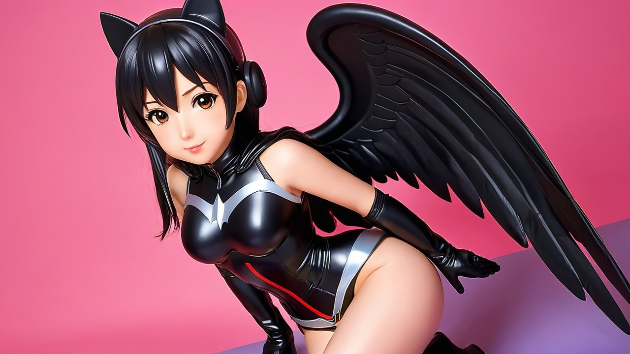 Stylized Female Character with Black Wings and Headphones