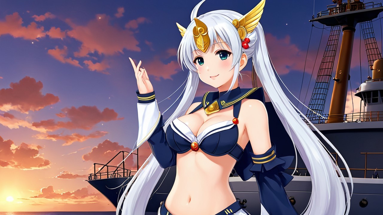Anime Character with White Hair at Sunset Background