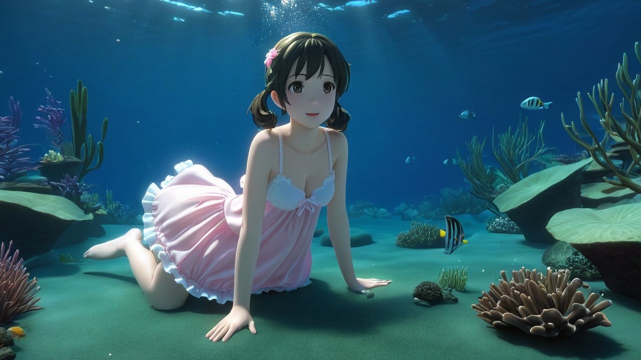Underwater Scene of a Girl in a Pink Dress