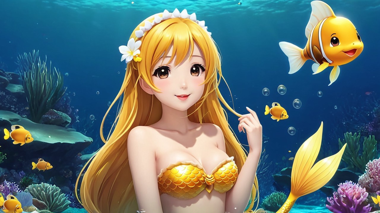 Vibrant Underwater Scene with Mermaid and Fish