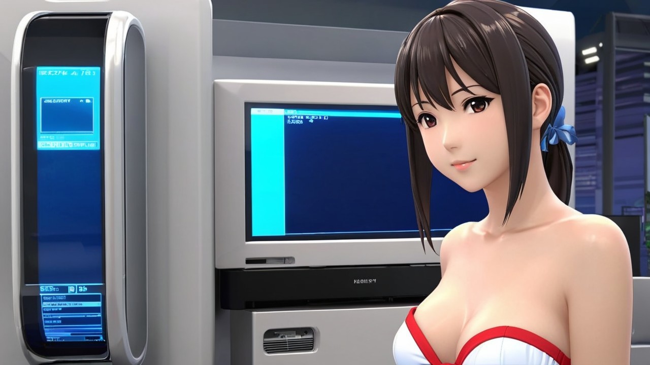 Stylized anime character in a high-tech setting