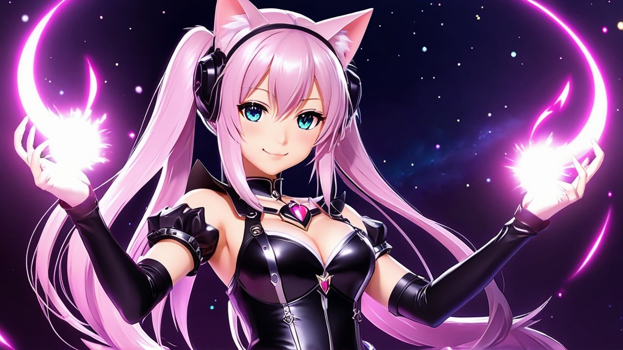 Character with Pink Hair and Cat Ears in Fantasy Setting