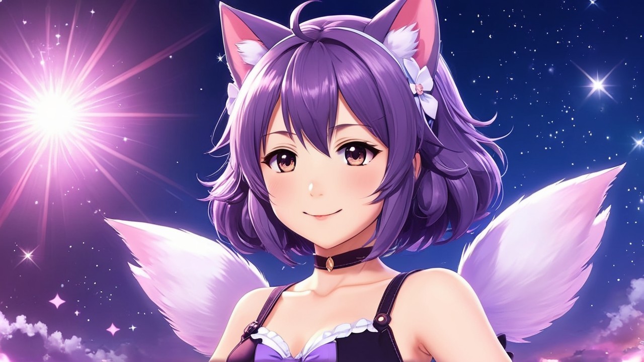 Anime Character with Purple Hair and Cat Ears