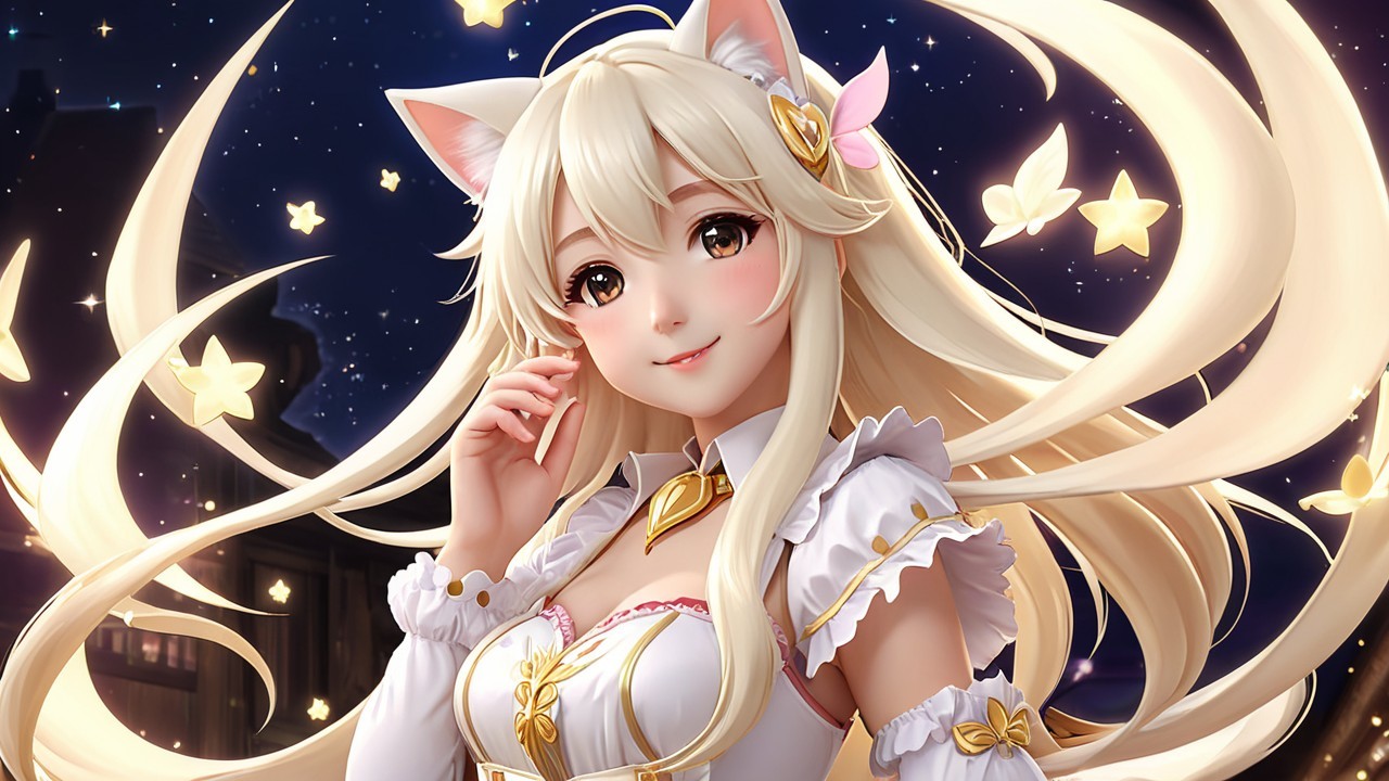 Charming Character with Blonde Hair in Starry Night