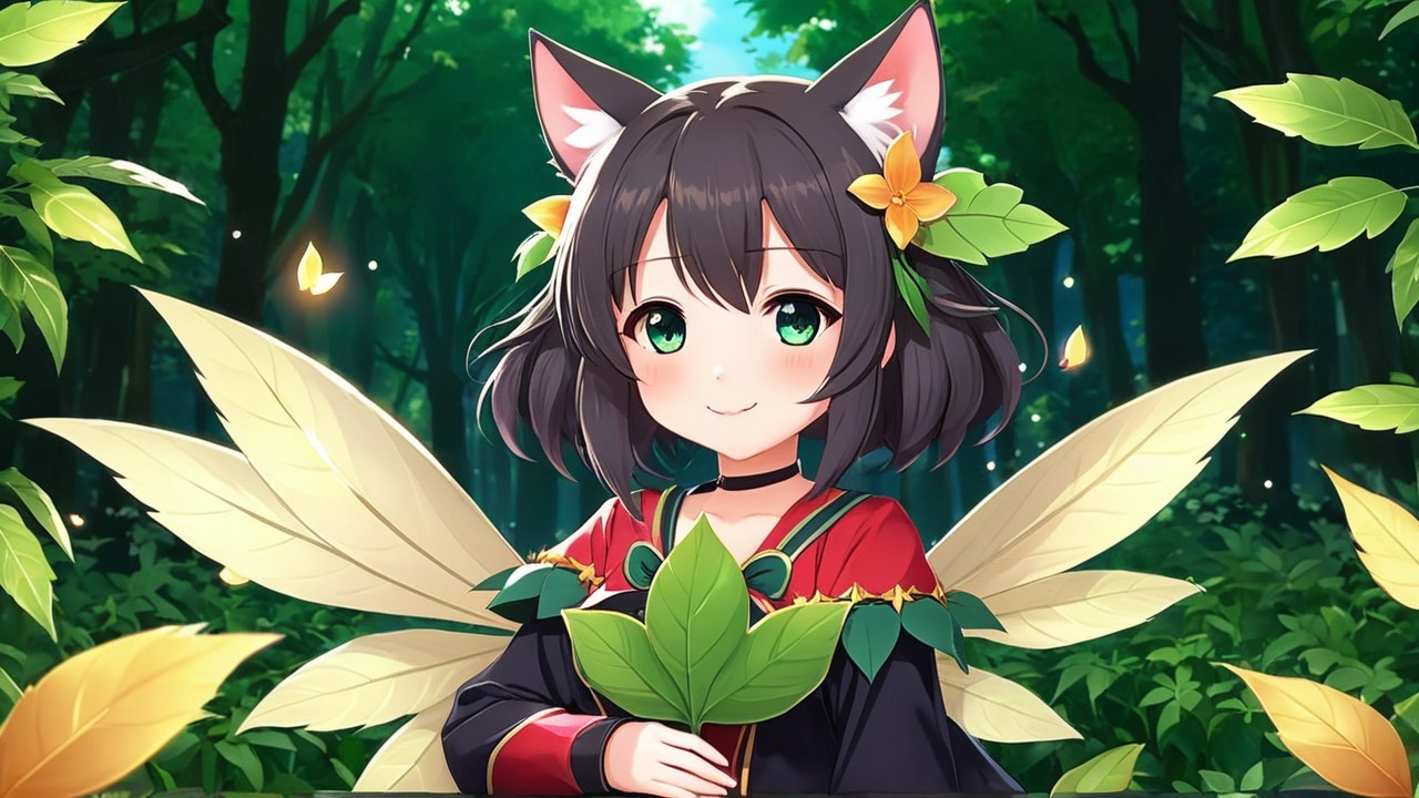 Fantasy Character with Cat Ears and Wings