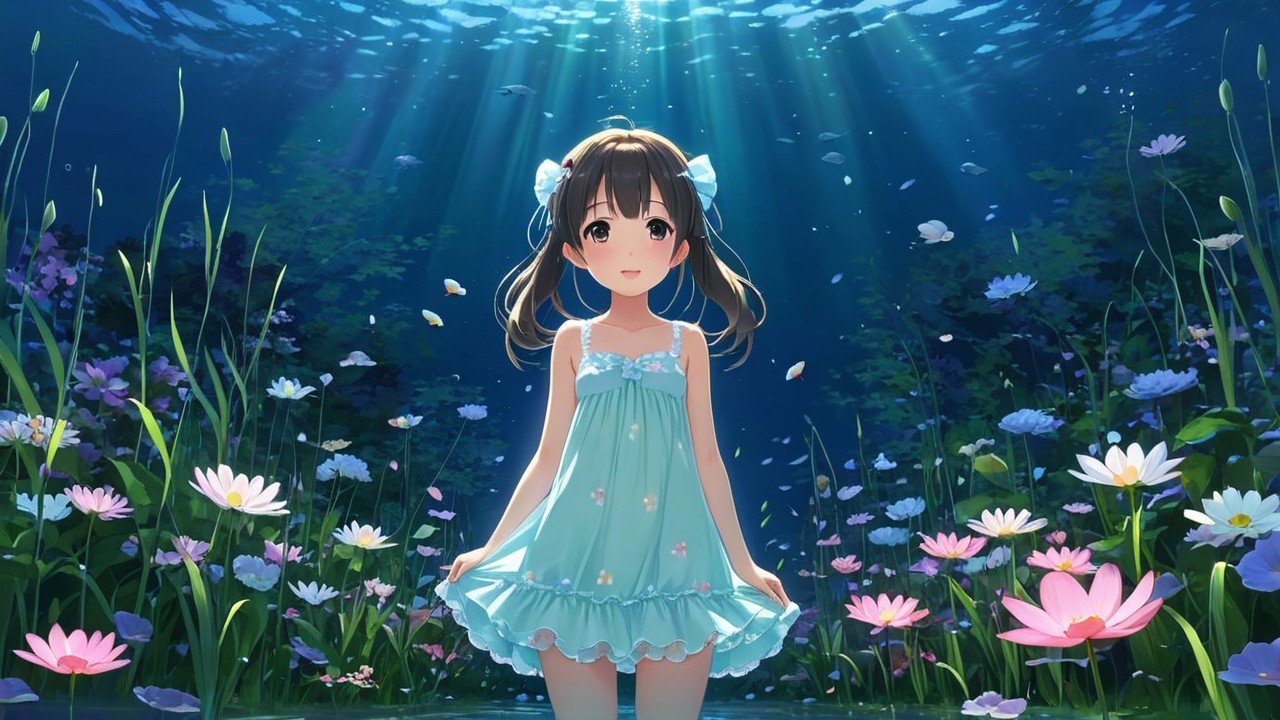 Underwater Scene with Vibrant Flowers and Sunlight
