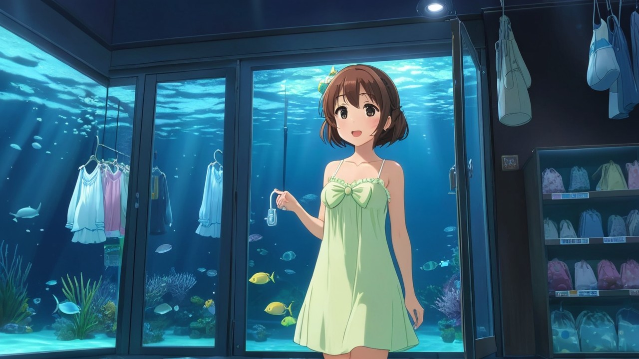 Underwater Boutique Scene with Colorful Fish and Coral