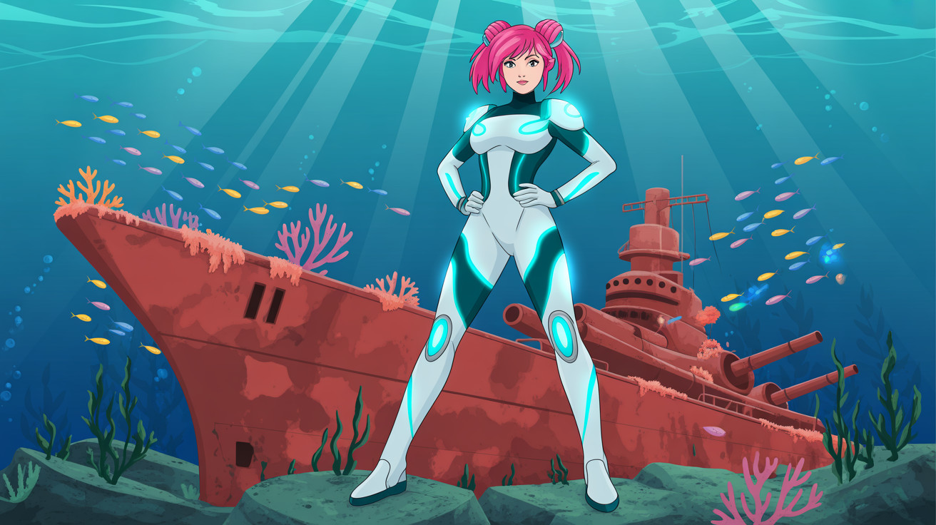 Anime Style Illustration of a Woman Underwater