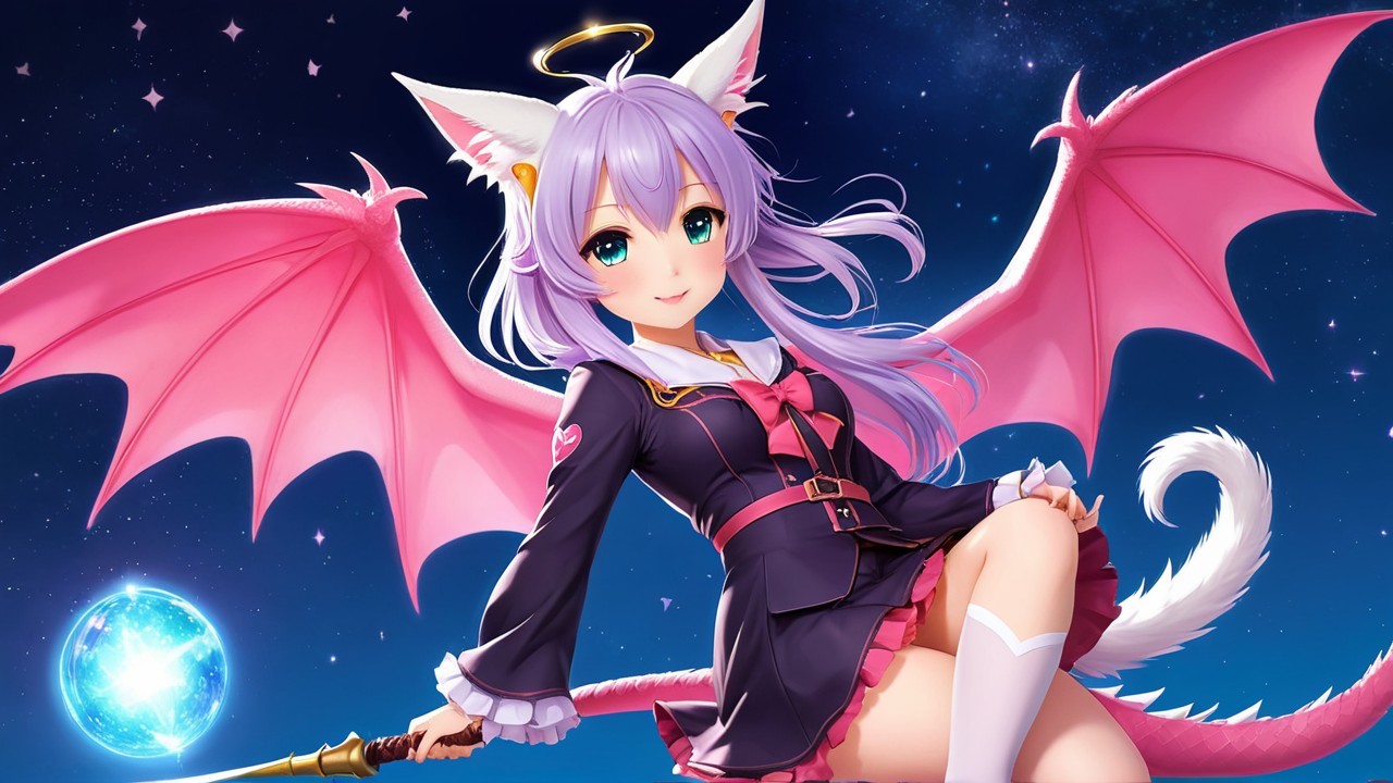 Whimsical Character with Lavender Hair and Dragon Wings