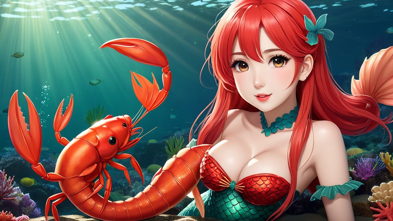 Underwater Scene with Mermaid and Colorful Coral Reefs