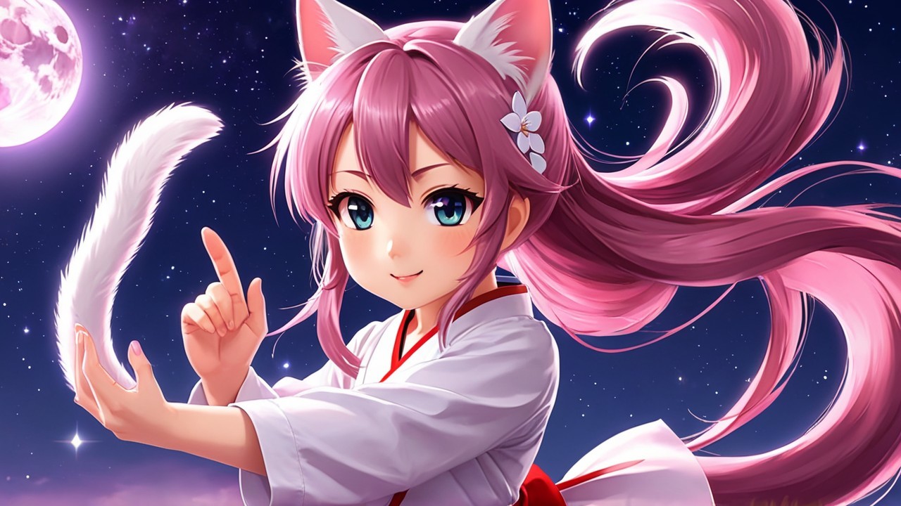 Cute anime character with pink hair and cat ears