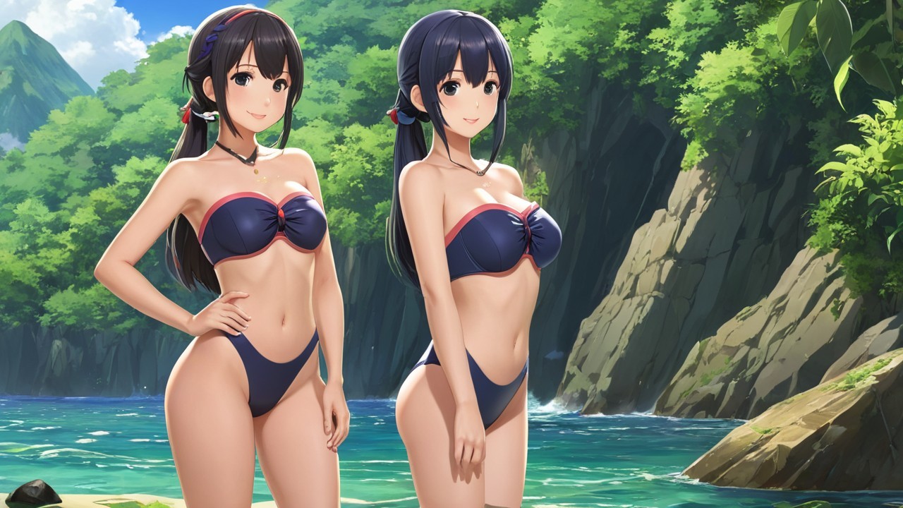 Animated Characters in Matching Bikinis on Beach