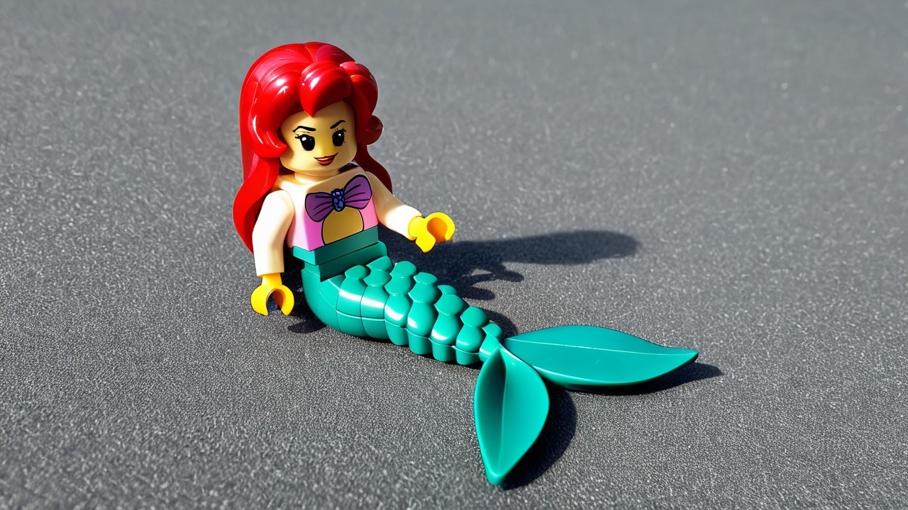 Colorful LEGO Mermaid Figure on Gray Surface