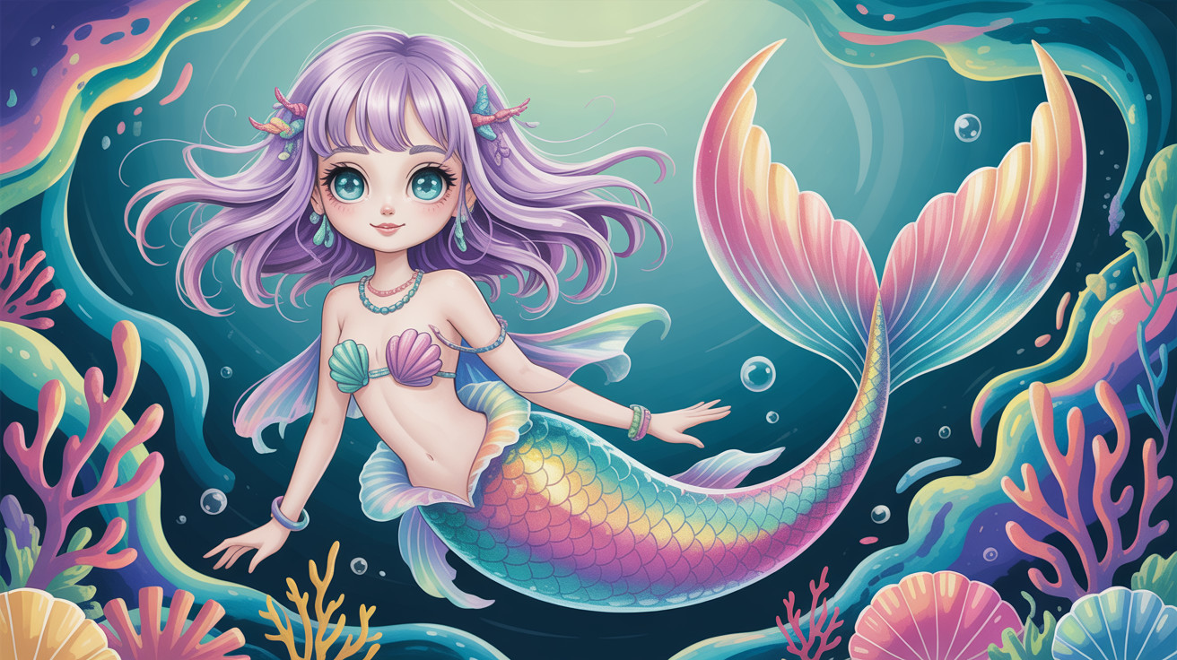 Vibrant Anime Mermaid Illustration Underwater Scene