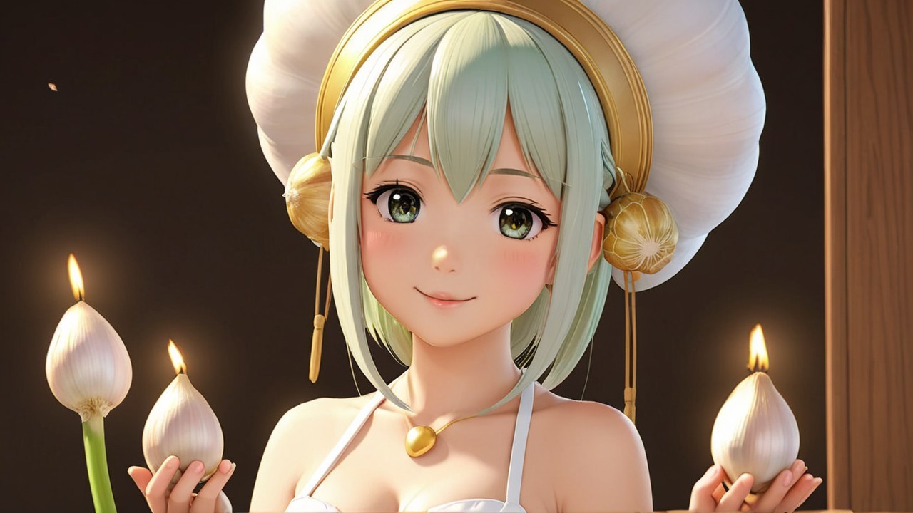 Stylized anime character with green hair and candles