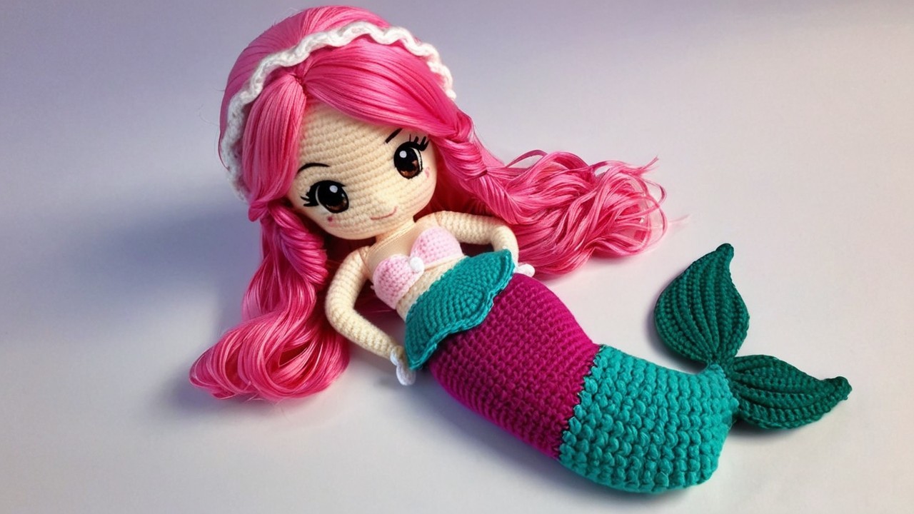Handmade Crochet Mermaid Doll with Vibrant Features