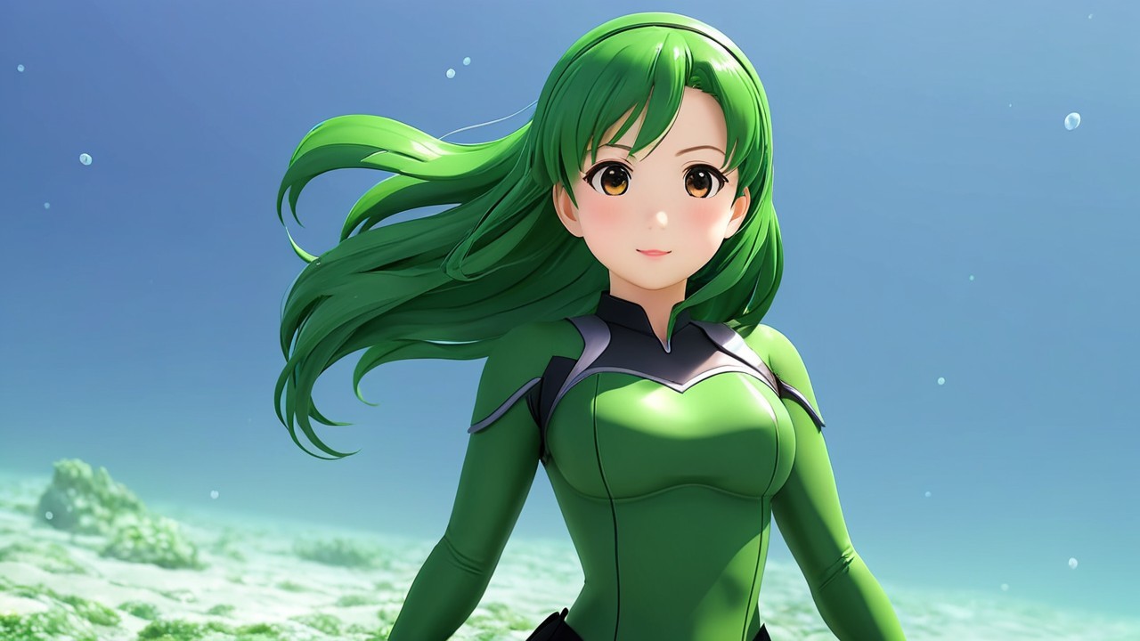 Vibrant Underwater Scene with Character and Flora