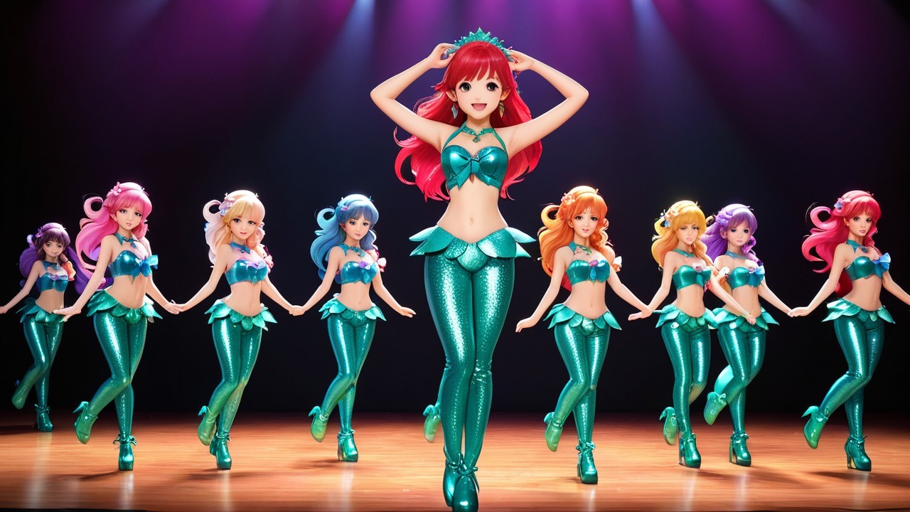 Vibrant Stage with Colorful Animated Characters