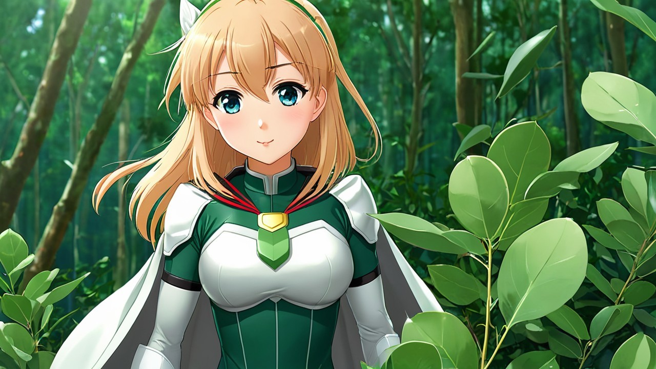 Young Woman in Fantasy Outfit in Lush Forest