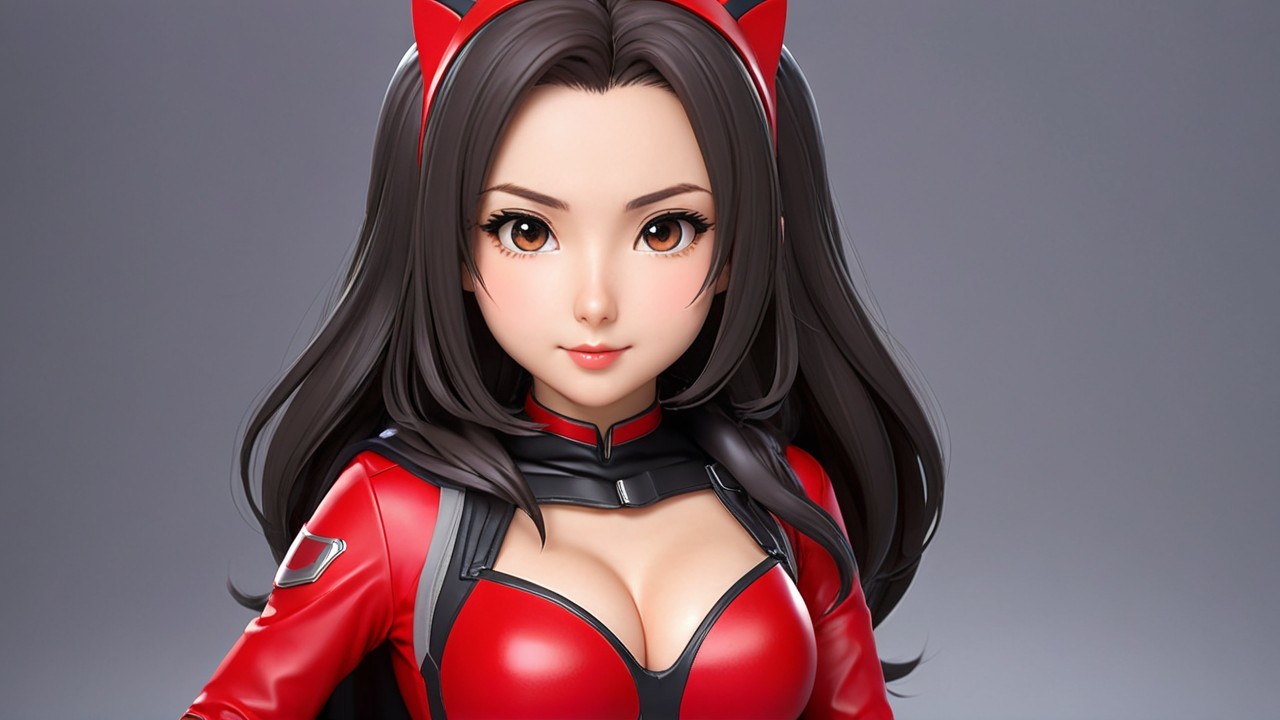 Anime-Inspired Female Character in Red Outfit