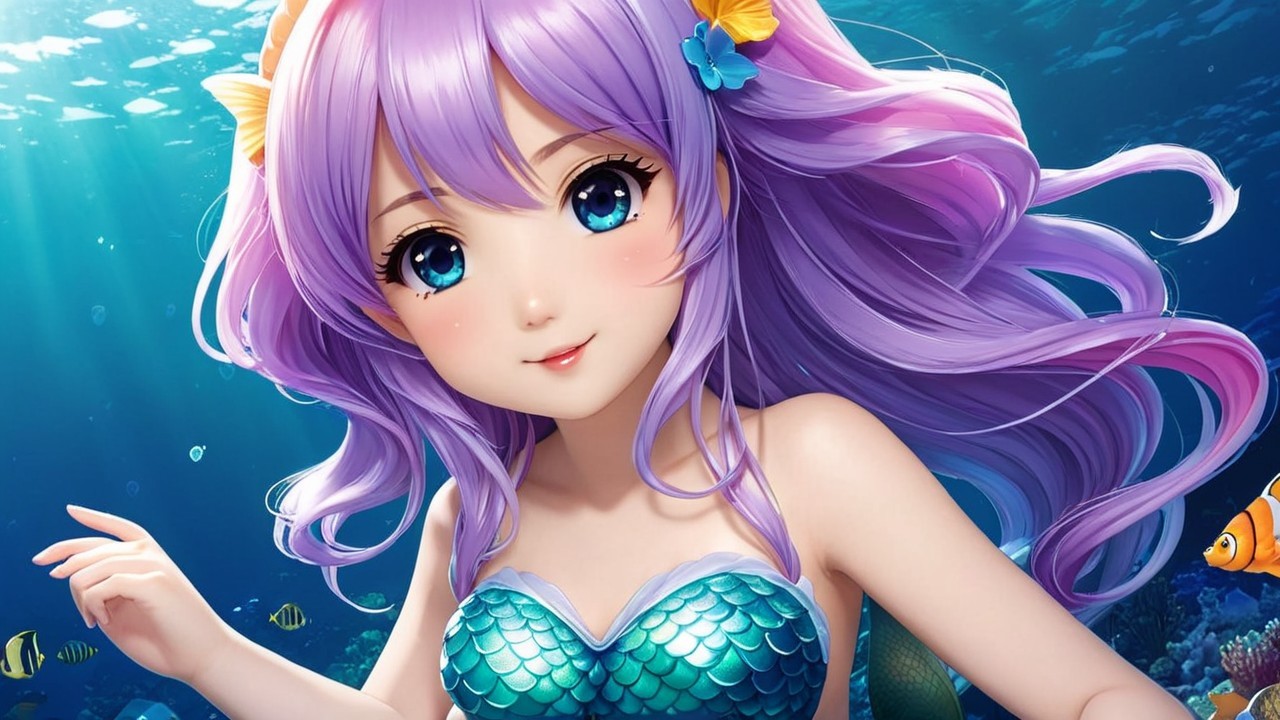Vibrant Underwater Scene with Mermaid Character