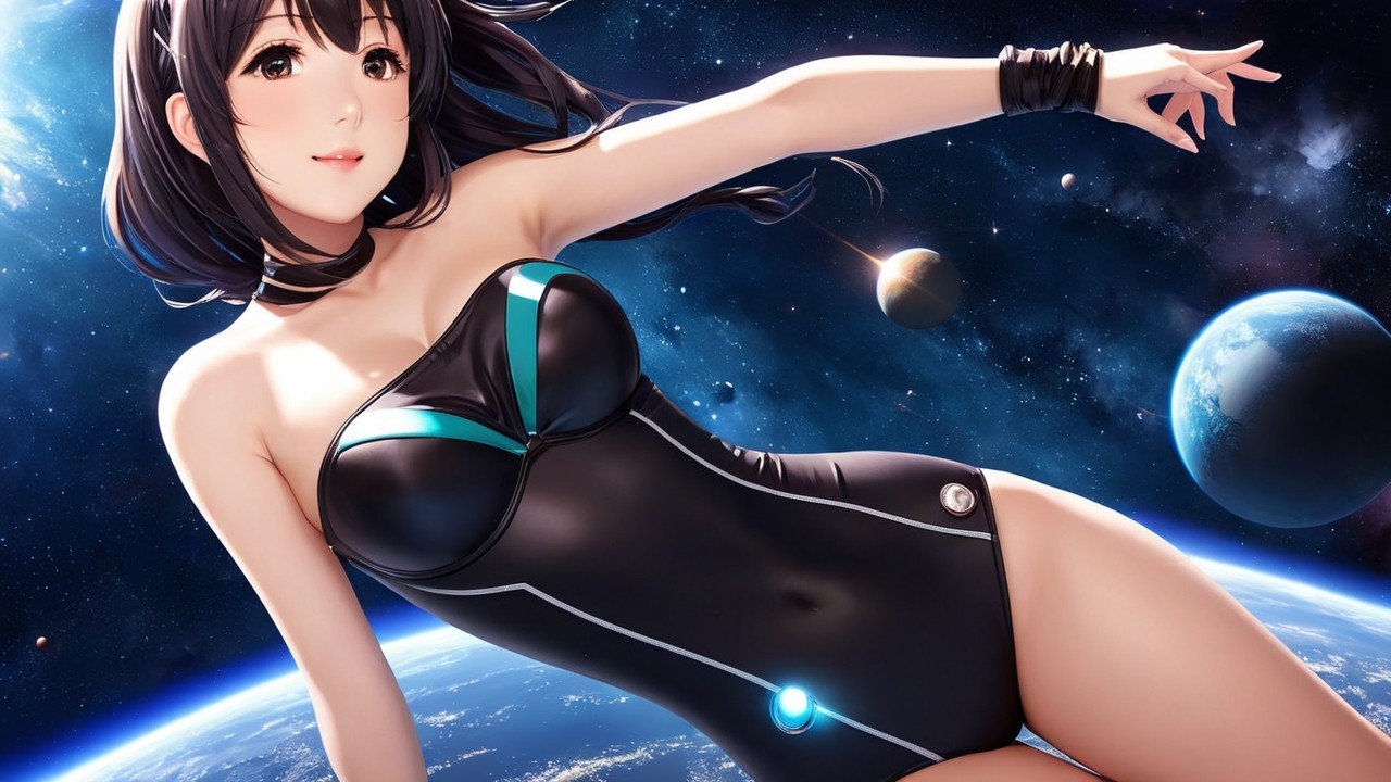 Futuristic Character in Space with Cosmic Backdrop