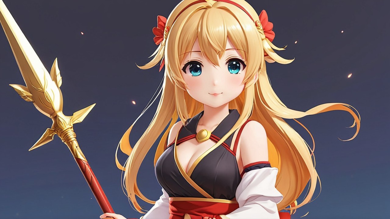 Anime-style character with blonde hair and spear