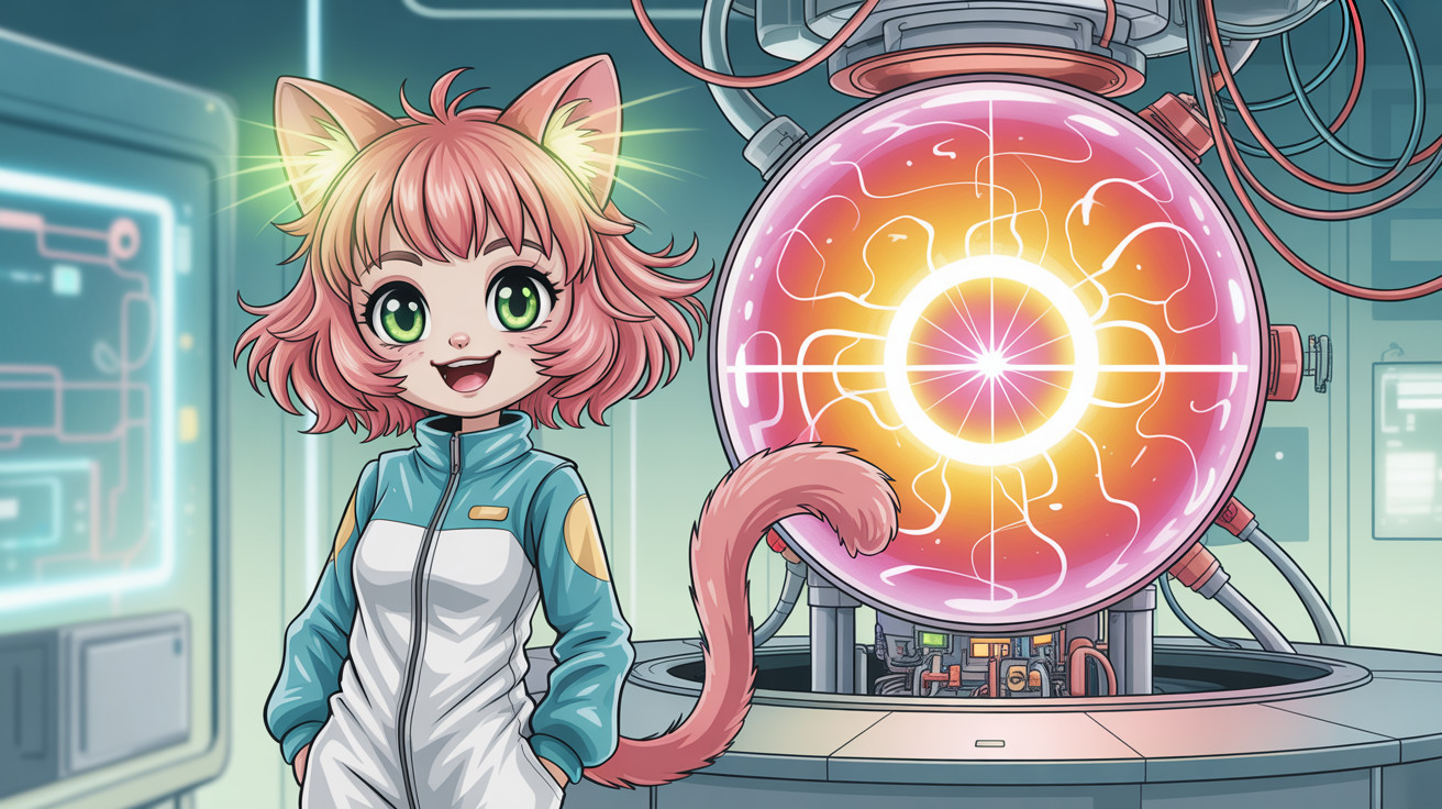 Pink-Haired Anime Cat Girl in Futuristic Lab Setting