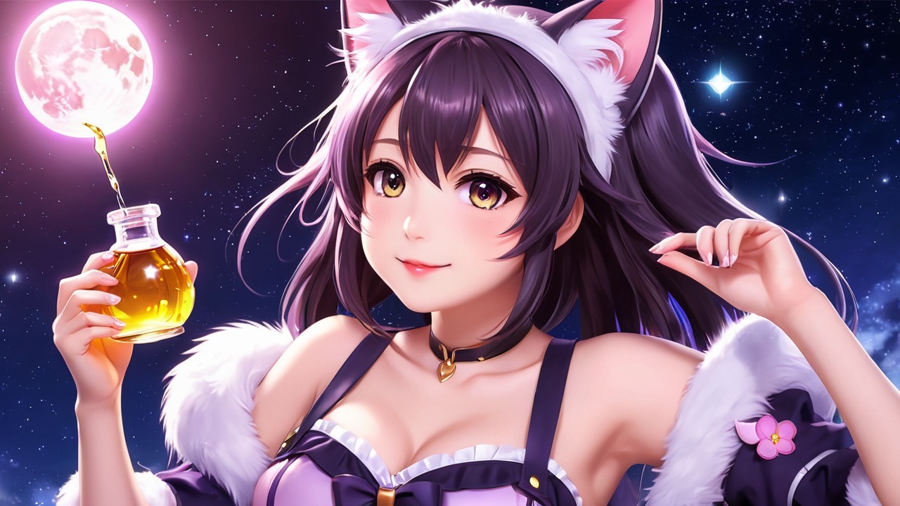 Fantasy Character with Cat Features and Potion