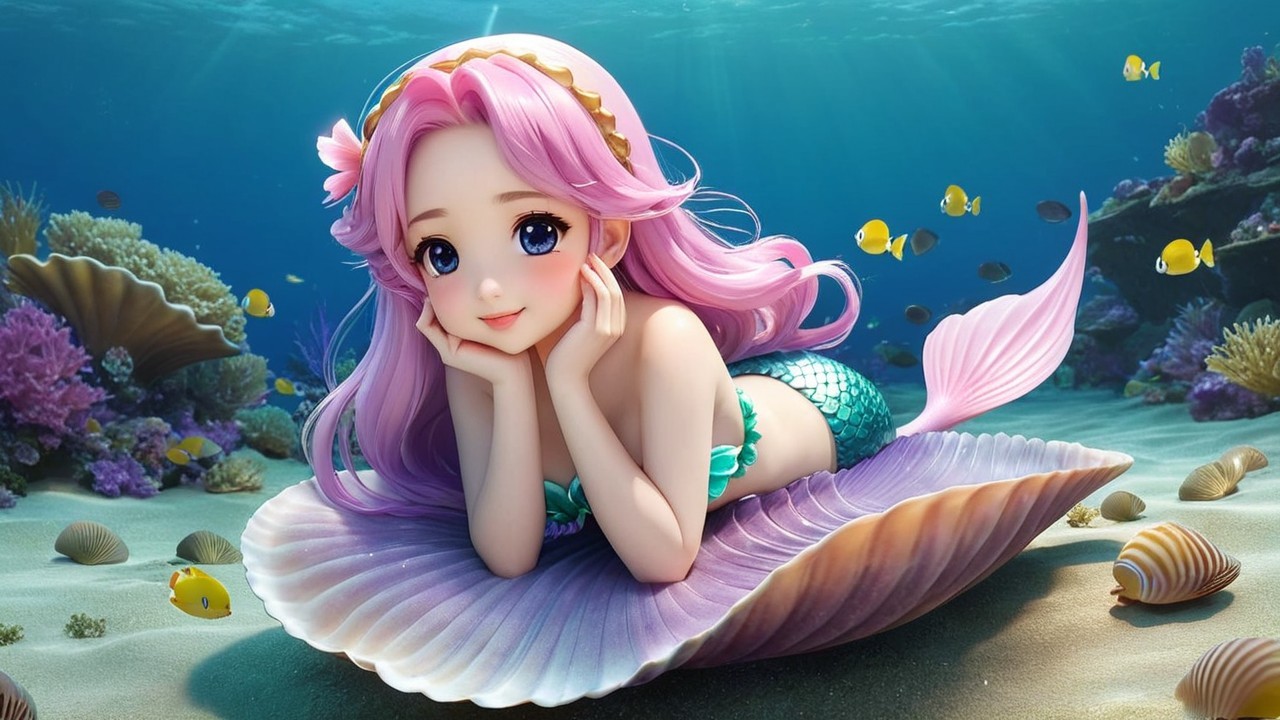 Vibrant Underwater Scene with Mermaid and Coral Reef