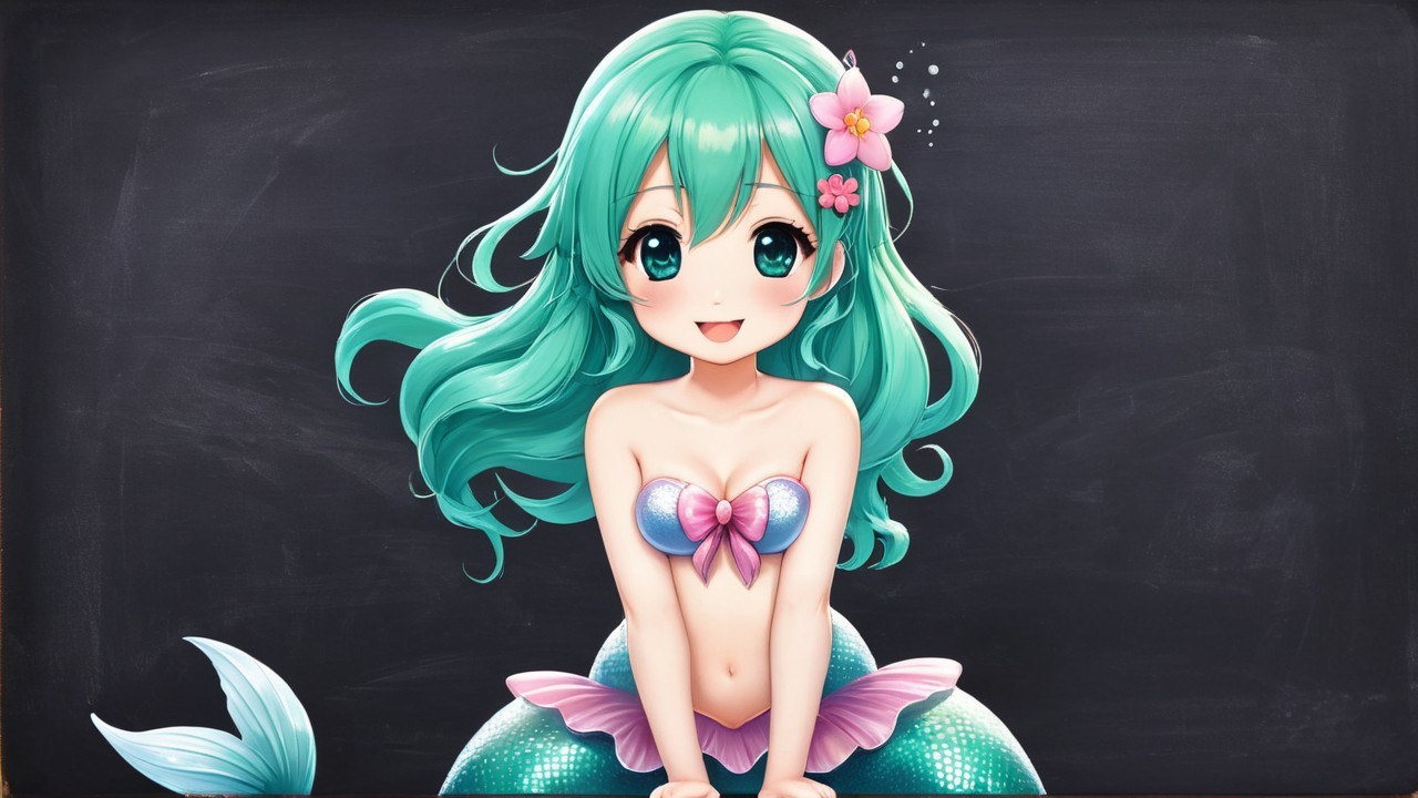 Cheerful Anime Mermaid with Teal Hair and Sparkling Tail