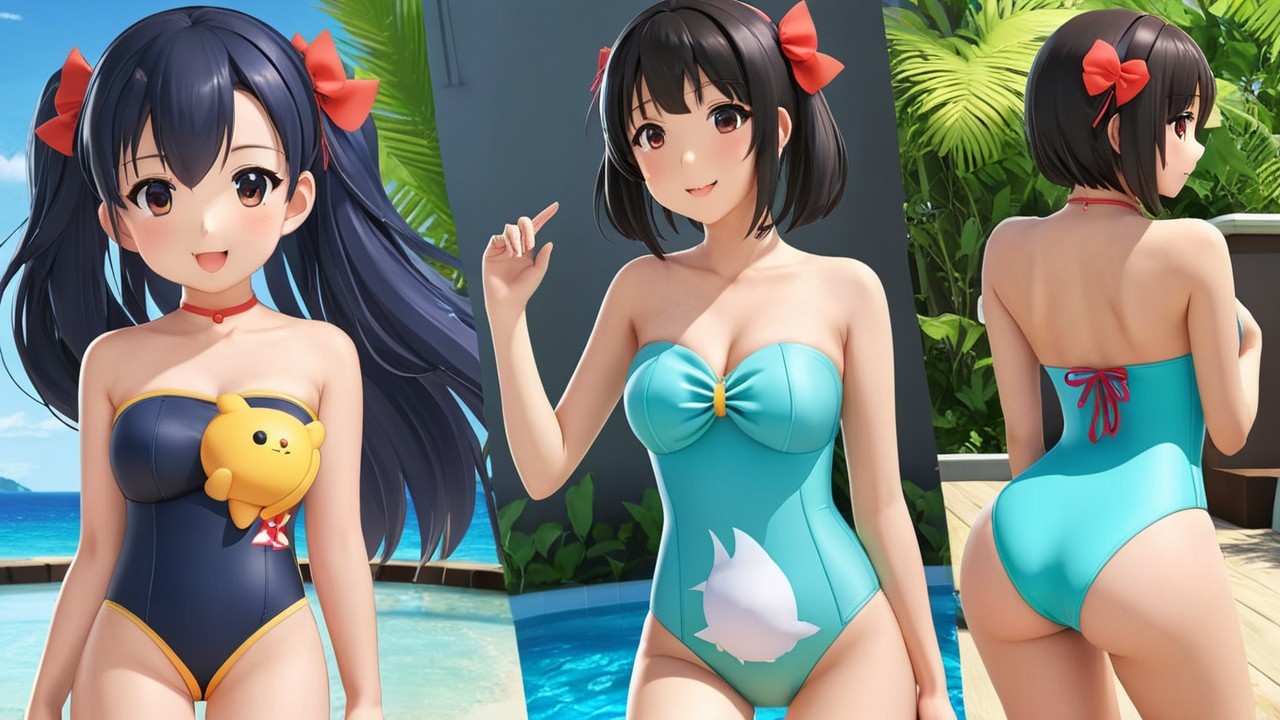 Animated Character in Stylish Blue Swimsuit Design