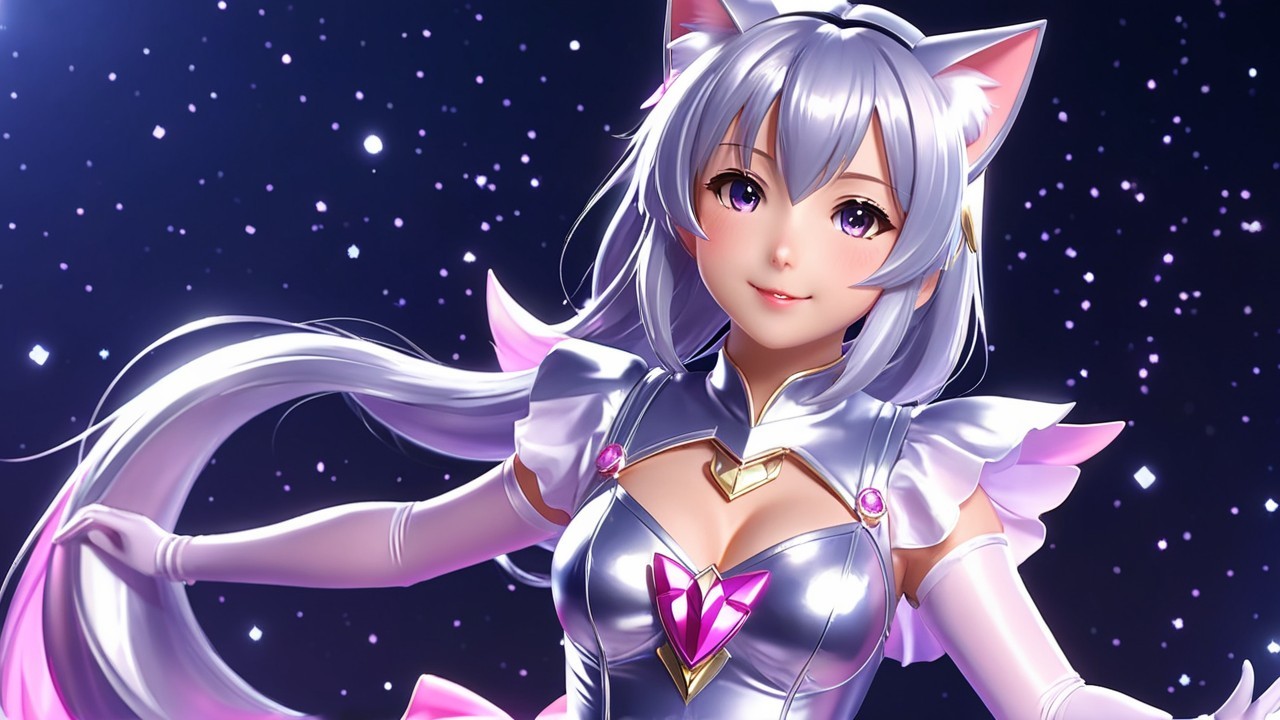 Stylized anime character with cat ears and gemstone outfit