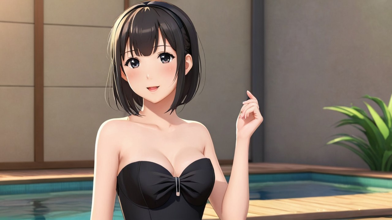 Digital Illustration of a Woman in a Black Swimsuit