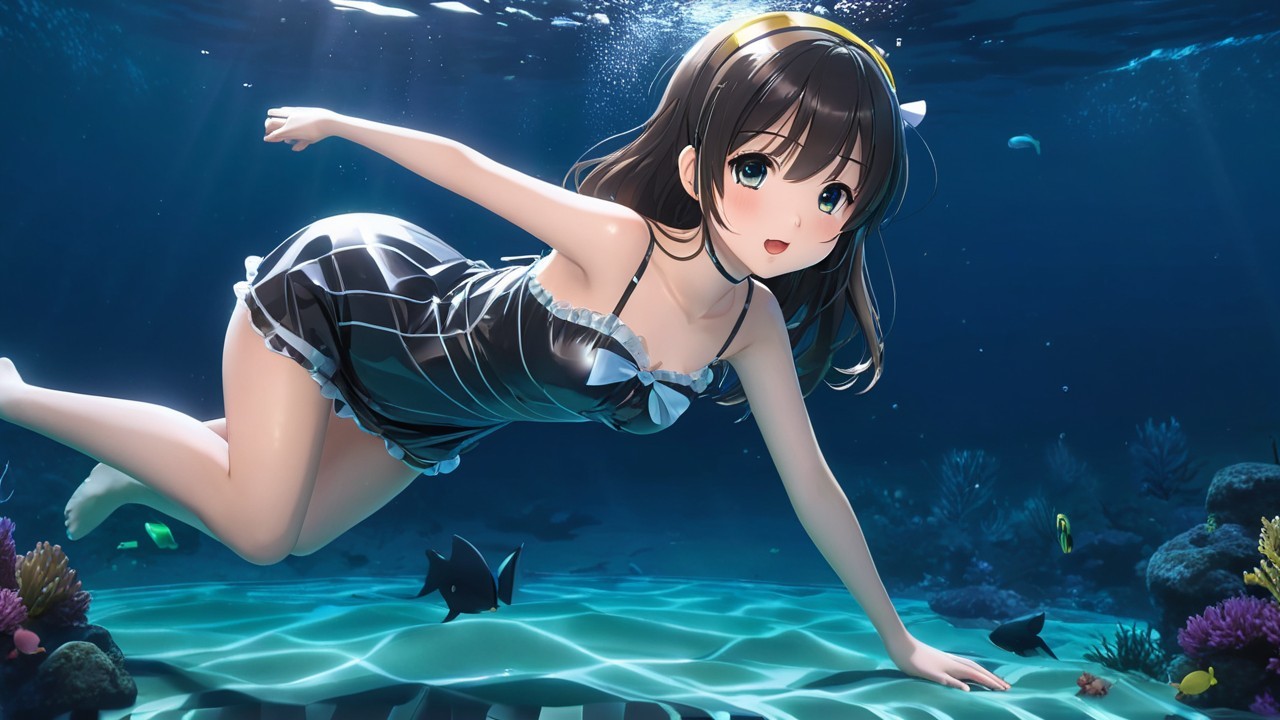 Young girl swimming in vibrant underwater scene