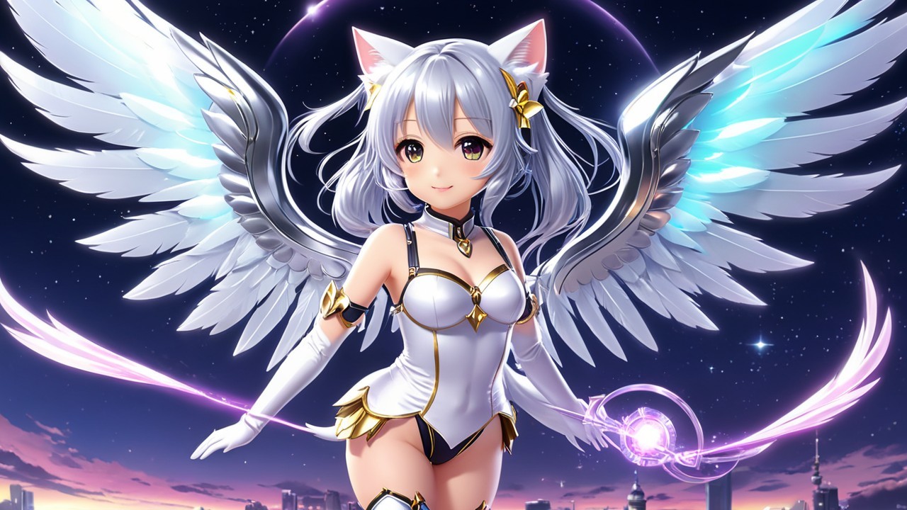 Fantasy Character with Cat Features and Ethereal Wings