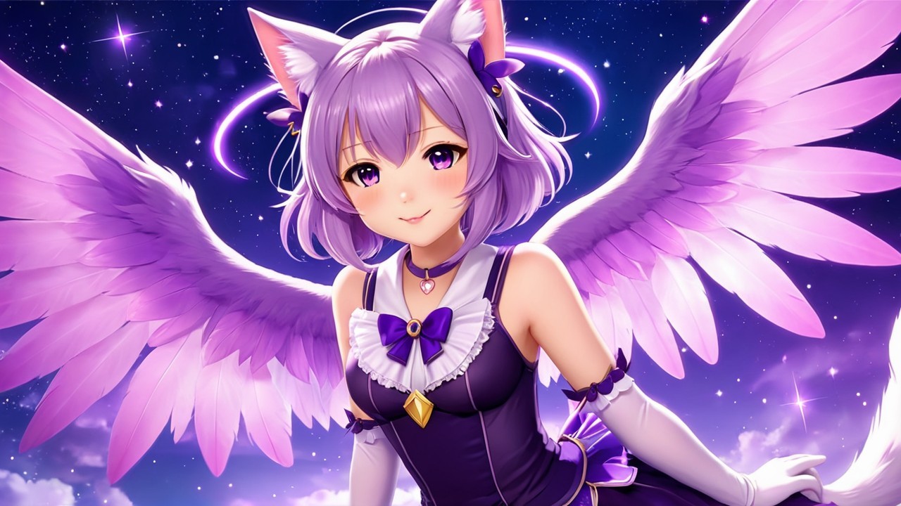 Whimsical Character with Purple Hair and Wings