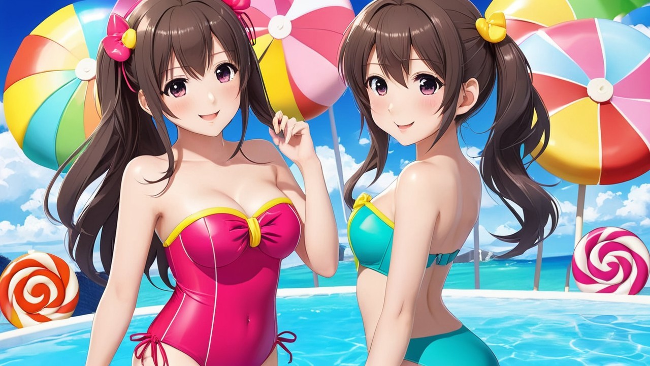 Animated Characters by Pool in Colorful Swimsuits