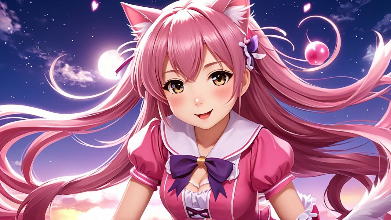 Vibrant Anime Character with Pink Hair and Cat Ears