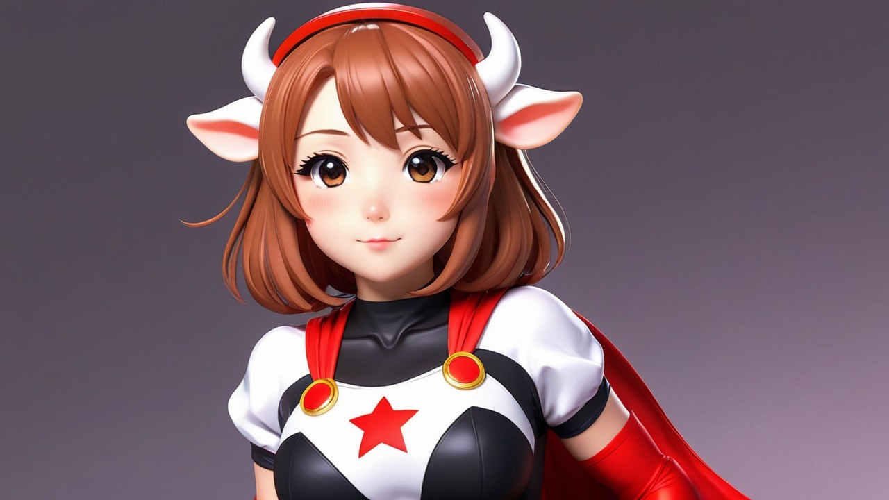 Anime-inspired figure of girl with cow ears and cape