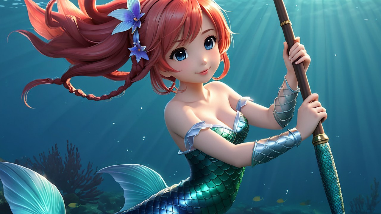Vibrant Underwater Scene with Charming Mermaid